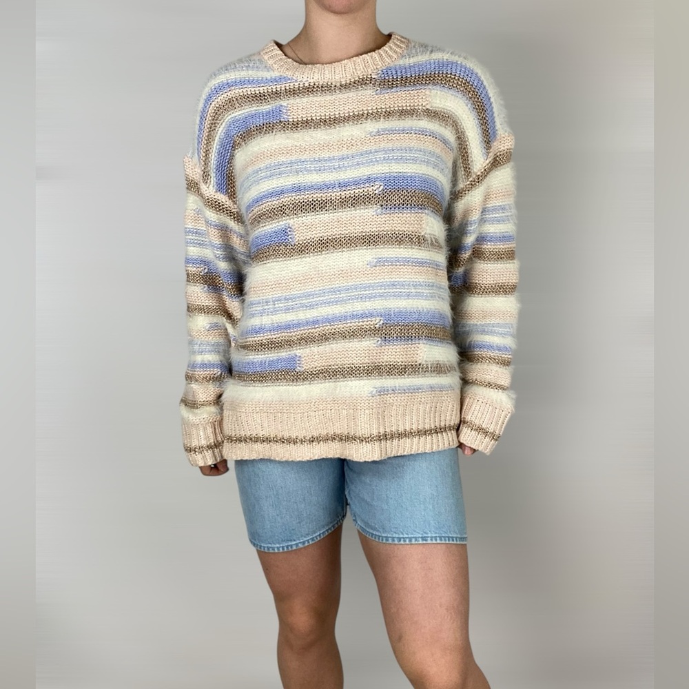 ALTAR’D STATE Cecily Striped Eyelash‎ Sweater Oversized Sparkle Relaxed Fit